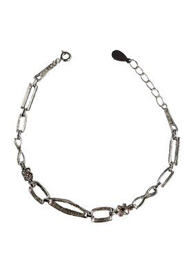 Solid 925 Sterling Silver Diamond-Cut Floral & Link Bracelet 5.16g 160+20mm